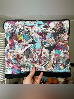 Quilted IPad Case - Purple Polkadots B&W